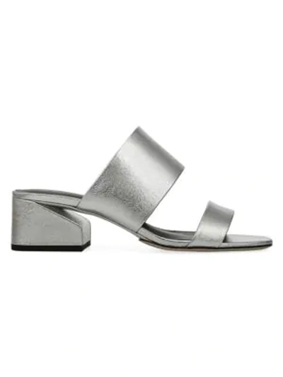 Shop Via Spiga Phillipa Metalic-leather Block Heel Slides In Silver