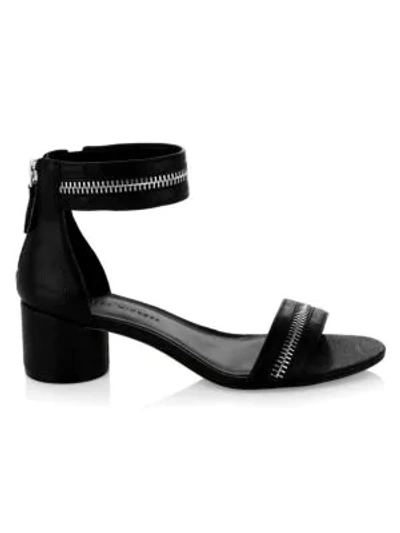 Shop Rebecca Minkoff Ortenne Zipper Metallic Leather Sandals In Black