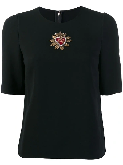 Shop Dolce & Gabbana Heart Appliquéd Crepe Top - Black