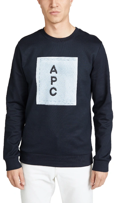 Shop Apc Logo Pullover Sweatshirt In Dark Navy