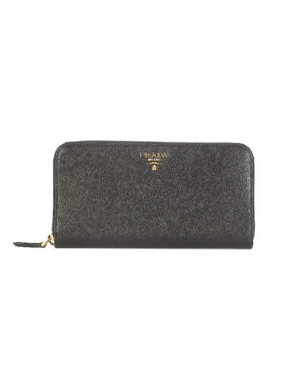 Shop Prada Zip Around Saffiano Metal In Black