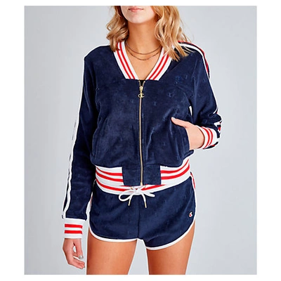 Shop Champion Women's Life Warm-up Terry Track Jacket In Blue Size X-small