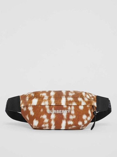 Shop Burberry Medium Deer Print Bum Bag In 탠/화이트