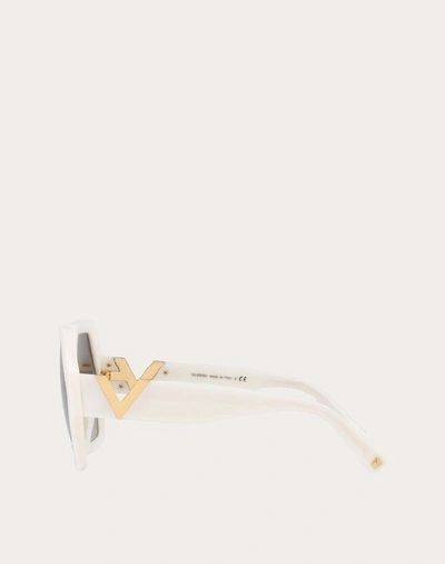 Shop Valentino Occhiali Hexagonal Oversized Vlogo Acetate Sunglasses In White