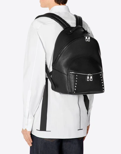 Shop Valentino Garavani Uomo Rockstud Goatskin Backpack In Black