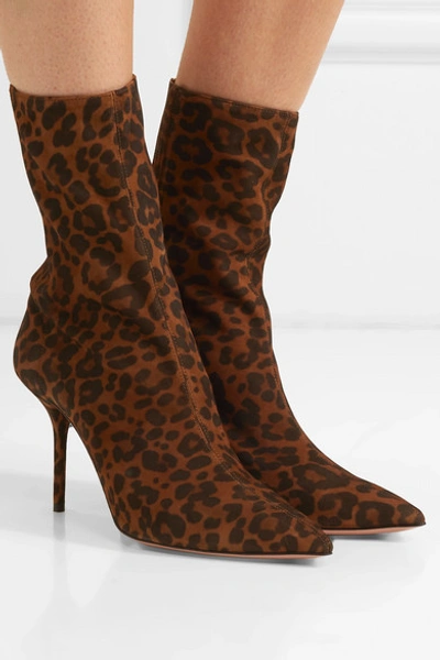 Shop Aquazzura Saint Honoré 85 Leopard-print Suede Sock Boots In Leopard Print