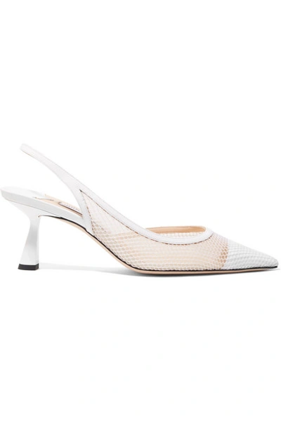 Shop Jimmy Choo Fetto 65 Patent-leather, Fishnet And Mesh Slingback Pumps In White