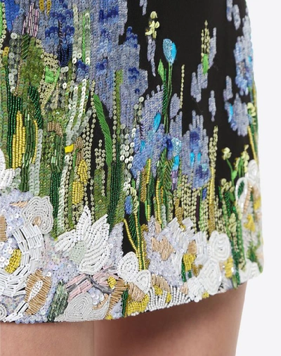 Shop Valentino Embroidered Crepe Couture Dress In Multicolored