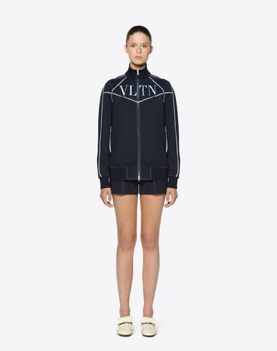 Shop Valentino Vltn Techno Jersey Sweatshirt In Navy