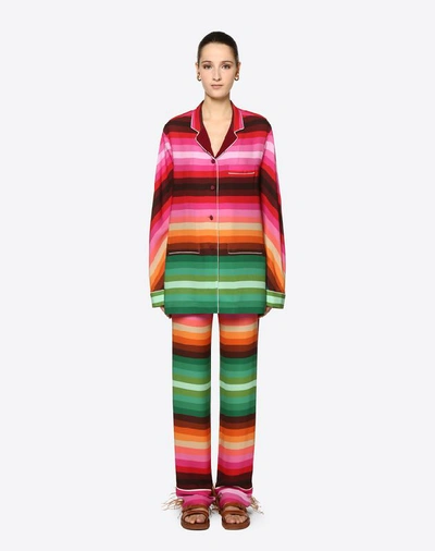 Shop Valentino Bayadère Crepe De Chine Pajama Pants In Multicolored