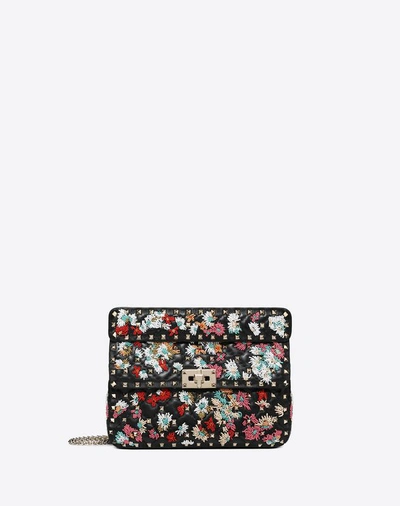 Shop Valentino Garavani  Garavani Medium Flower Embroidery Motif Rockstud Spike.it Bag Women Bla In Black