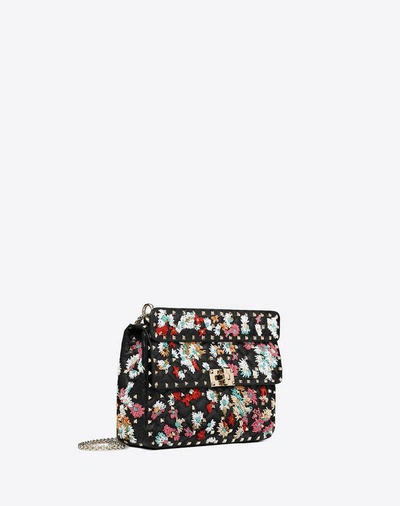 Shop Valentino Garavani  Garavani Medium Flower Embroidery Motif Rockstud Spike.it Bag Women Bla In Black