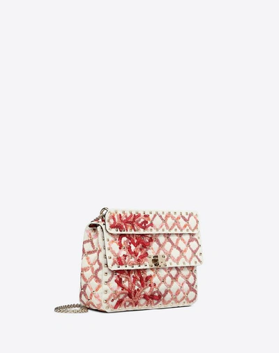 Shop Valentino Medium Canvas Coral Embroidery Rockstud Spike.it Bag In Multicolored