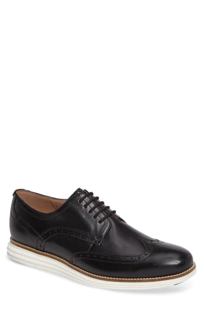 Shop Cole Haan Original Grand Wingtip In Black/ White Leather