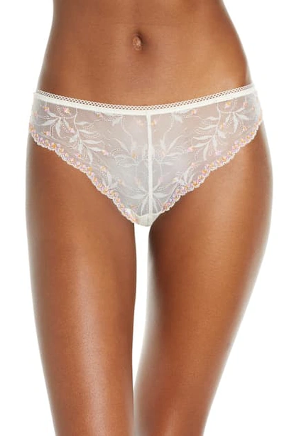 Shop Calvin Klein Floral Lace Thong In Ivory