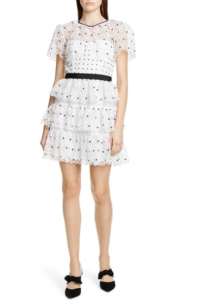 Shop Self-portrait Hibiscus Guipure Lace Minidress In Ivory