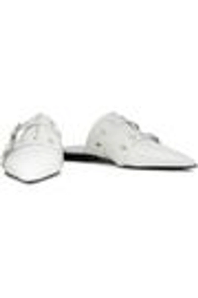 Shop Victoria Beckham Buckled Studded Patent-leather Slippers In White