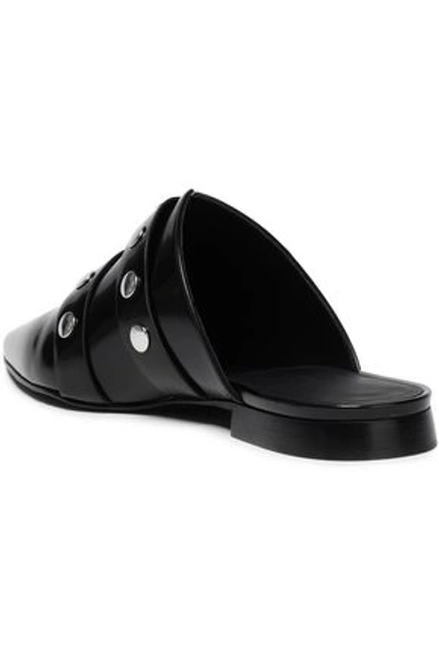 Shop Victoria Beckham Buckled Studded Patent-leather Slippers In Black