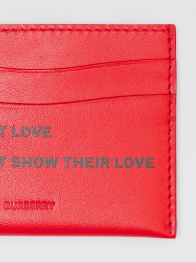 Shop Burberry Quote Print Leather Card Case In Bright Military Red