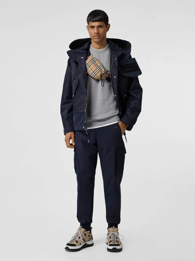 Shop Burberry Cotton Tapered Cargo Trousers In Navy