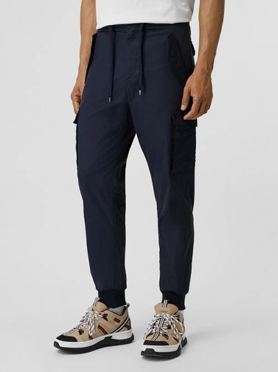 Shop Burberry Cotton Tapered Cargo Trousers In Navy