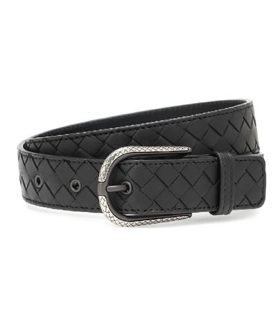 Shop Bottega Veneta Intrecciato Leather Belt In Black