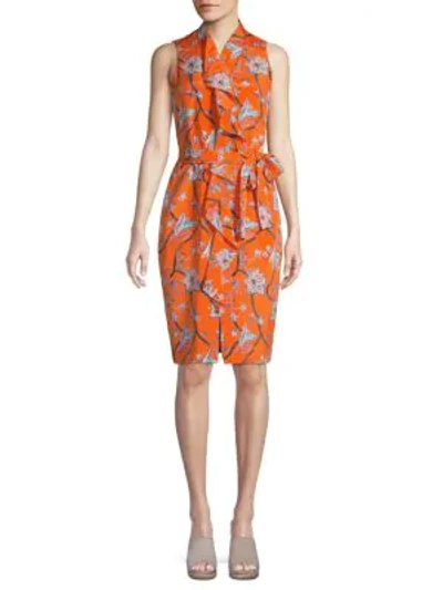 Shop St John Stretch-silk Floral Wrap Dress In Orange