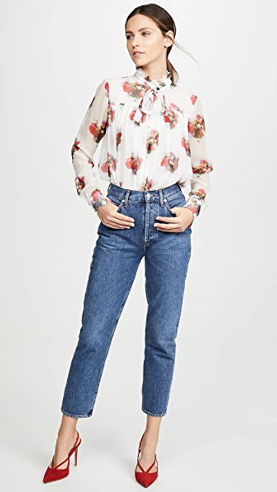 Shop Adam Lippes Floral Tie Neck Top In Ivory Floral