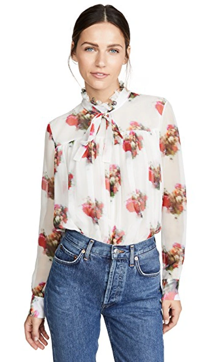 Shop Adam Lippes Floral Tie Neck Top In Ivory Floral