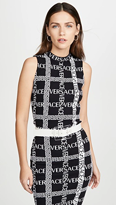 Shop Versace Logo Sleeveless Sweater In Black/white