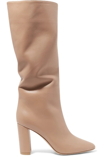 Shop Gianvito Rossi Laura 85 Leather Knee Boots In Taupe