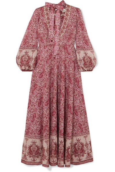 Shop Zimmermann Amari Paisley-print Cotton-voile Maxi Dress In Magenta