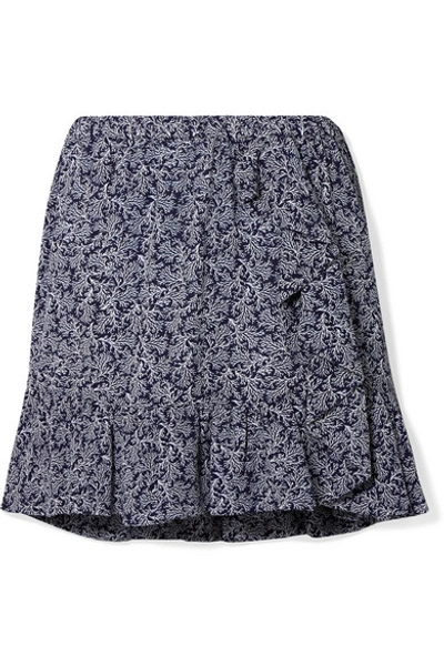 Shop Michael Michael Kors Ruffled Printed Crepe Mini Skirt In Navy