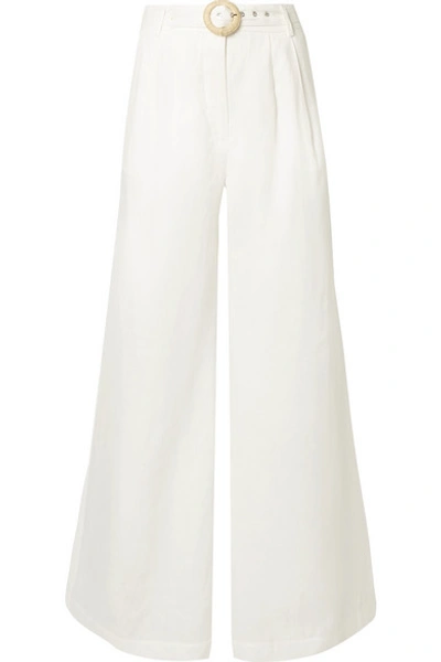 Shop Zimmermann Honour Belted Linen Wide-leg Pants In Ivory