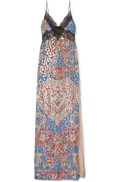 Shop Dundas Lace-trimmed Printed Metallic Fil Coupé Silk-blend Chiffon Maxi Dress