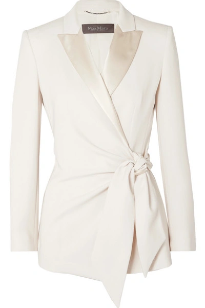 Shop Max Mara Satin-trimmed Crepe Wrap Blazer In Ivory