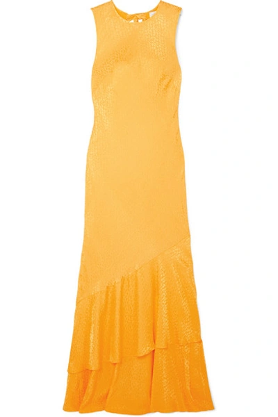 Shop Rebecca Vallance Isobella Satin-jacquard Maxi Dress In Orange