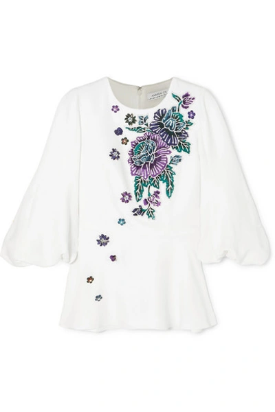 Shop Andrew Gn Embellished Woven Peplum Blouse In White