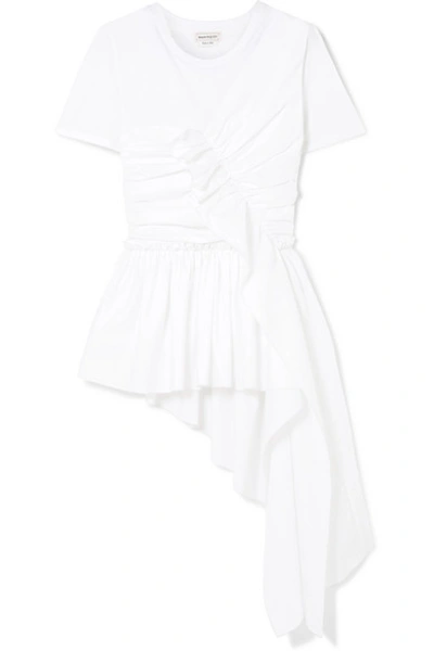 Shop Alexander Mcqueen Draped Cotton-jersey T-shirt In White