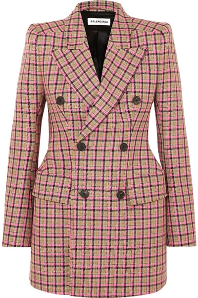 Shop Balenciaga Hourglass Checked Wool Blazer