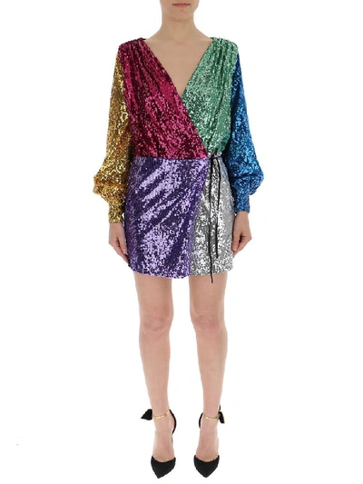 Shop Attico Contrasting Panelled Wrap Dress In Multi
