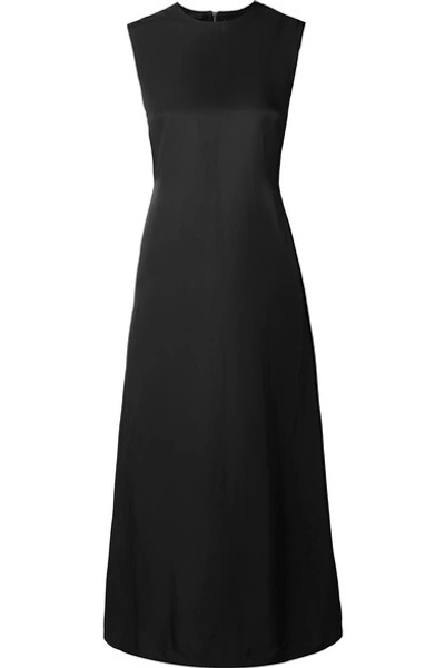Shop Helmut Lang Open-back Satin-crepe Midi Dress In Black