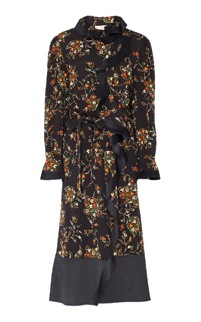 Shop Tory Burch Printed Silk Ruffle Wrap Dress In Floral
