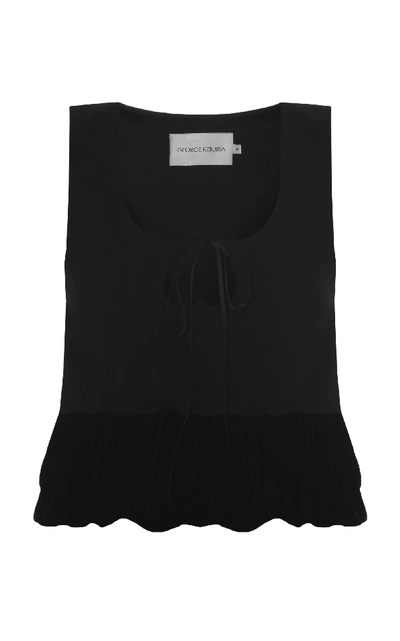 Shop George Keburia Velvet Peplum Crop Top In Black