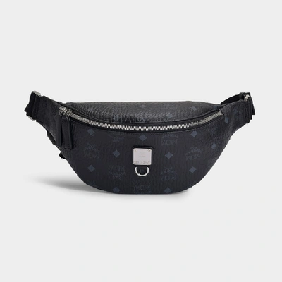 Shop Mcm Fursten Visetos Small Belt Bag In Black Coated Canvas