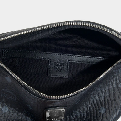 Shop Mcm Fursten Visetos Small Belt Bag In Black Coated Canvas