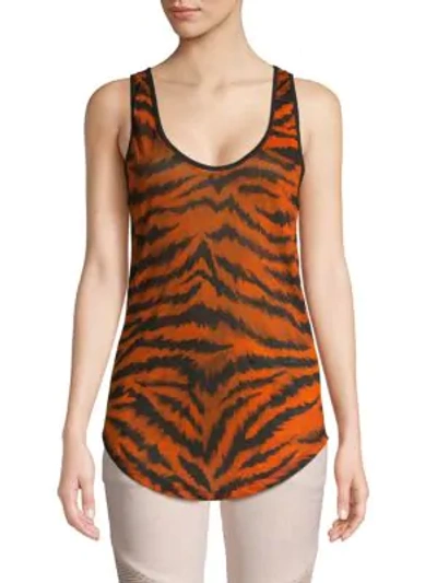 Shop Balmain Animal-print Linen Tank Top In Black Orange