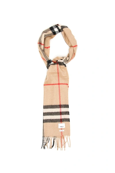 Shop Burberry Giant Check Scarf In Camel Check (beige)