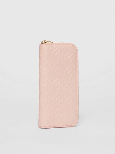 Shop Burberry Monogram Leather Ziparound Wallet In Rose Beige