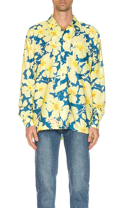 Shop Double Rainbouu Long Sleeve Hawaiian Shirt In Cloud Control Lemon